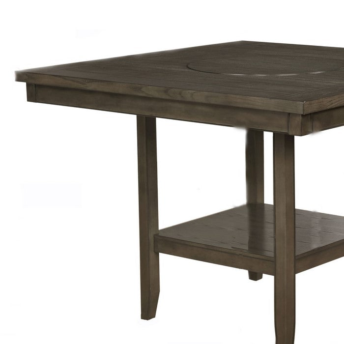 Counter Height Table with Open Bottom Shelf and Lazy Susan, Brown - BM215256