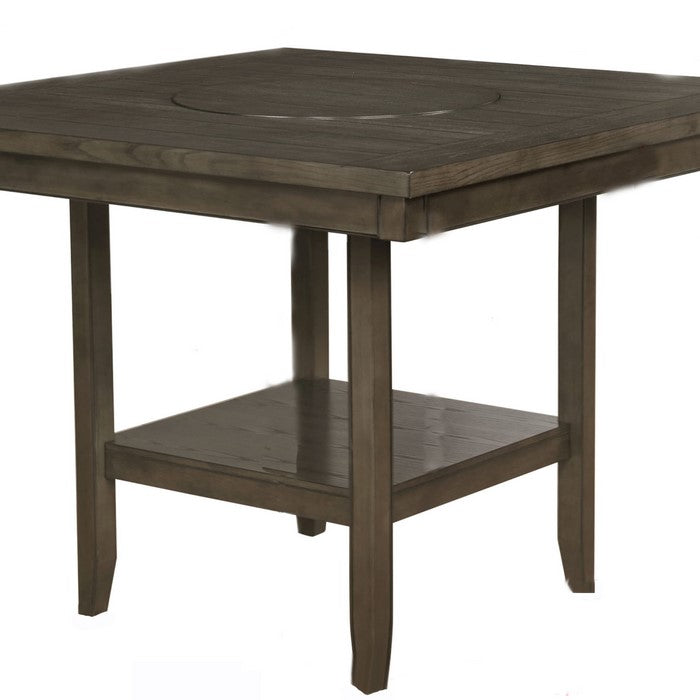 Counter Height Table with Open Bottom Shelf and Lazy Susan, Brown - BM215256