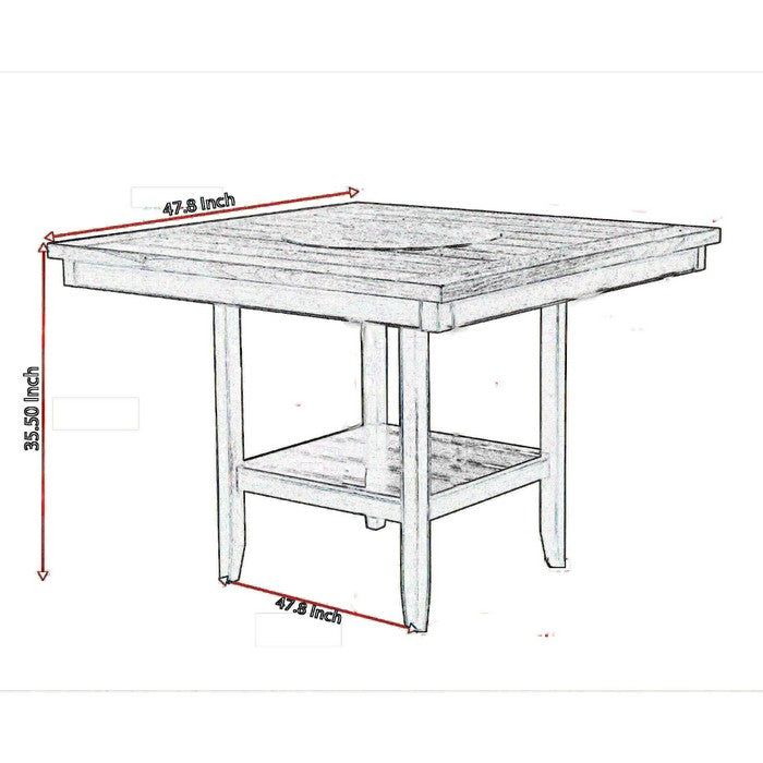 Counter Height Table with Open Bottom Shelf and Lazy Susan, Brown - BM215256