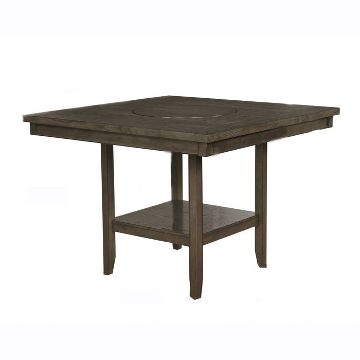 Counter Height Table with Open Bottom Shelf and Lazy Susan, Brown - BM215256