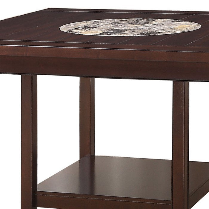 Counter Height Table with Open Bottom Shelf and Lazy Susan, Dark Brown