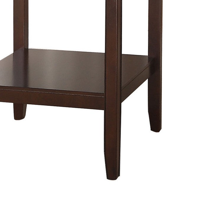 Counter Height Table with Open Bottom Shelf and Lazy Susan, Dark Brown