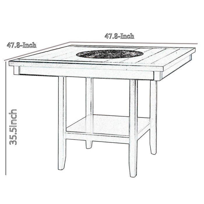 Counter Height Table with Open Bottom Shelf and Lazy Susan, Dark Brown
