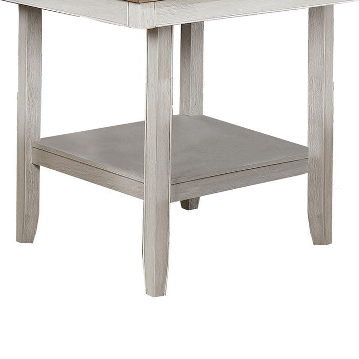Counter Height Table with Open Bottom Shelf and Lazy Susan, Brown and White