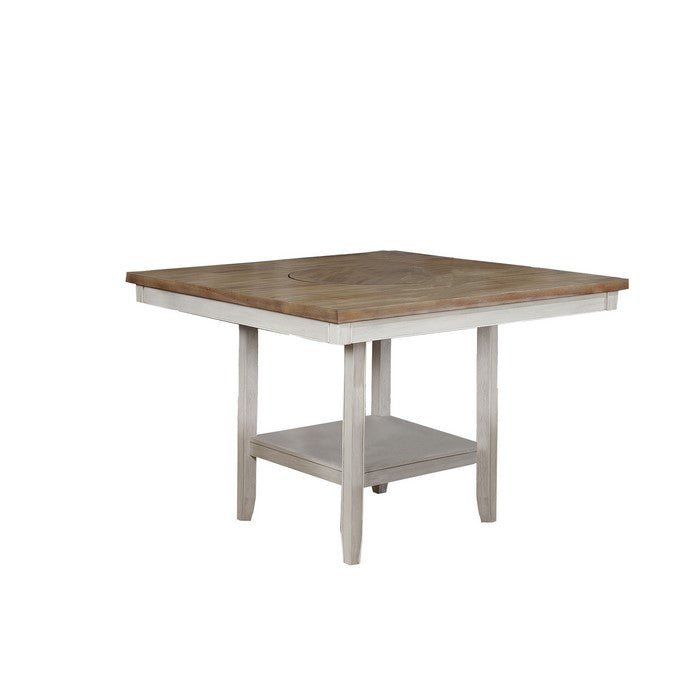 Counter Height Table with Open Bottom Shelf and Lazy Susan, Brown and White