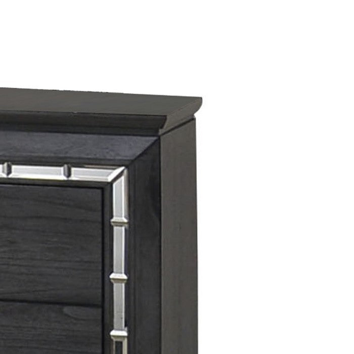 2 Drawer Nightstand with Mirror Accent and Bracket Feet, Gray
