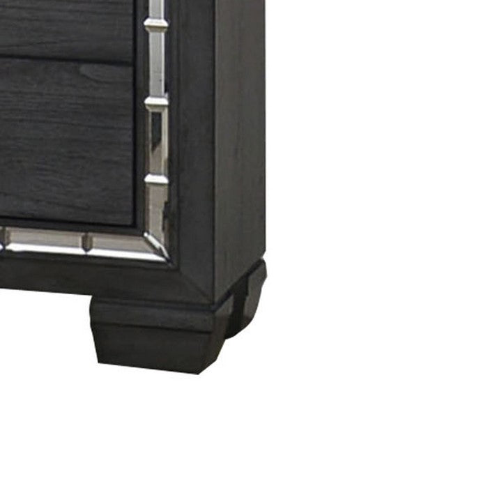 2 Drawer Nightstand with Mirror Accent and Bracket Feet, Gray