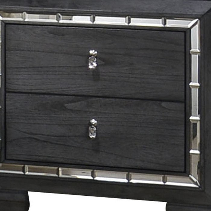 2 Drawer Nightstand with Mirror Accent and Bracket Feet, Gray