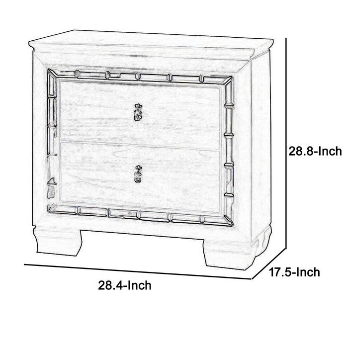 2 Drawer Nightstand with Mirror Accent and Bracket Feet, Gray