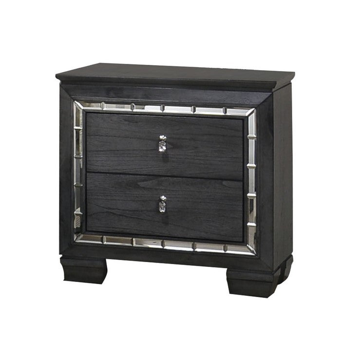 2 Drawer Nightstand with Mirror Accent and Bracket Feet, Gray