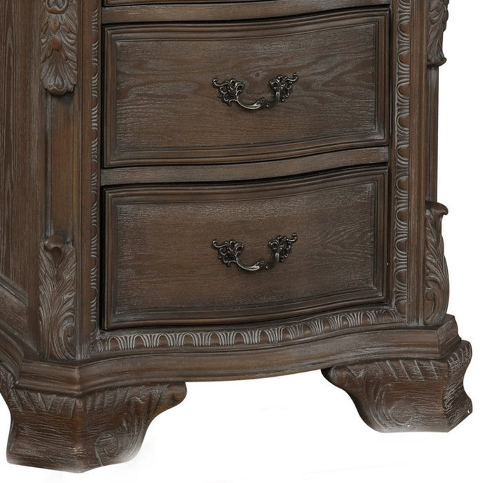 3 Drawer Nightstand with Carving and Bracket Feet Support, Brown - BM215262