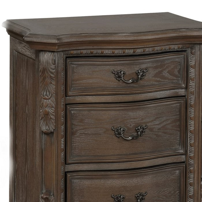 3 Drawer Nightstand with Carving and Bracket Feet Support, Brown - BM215262