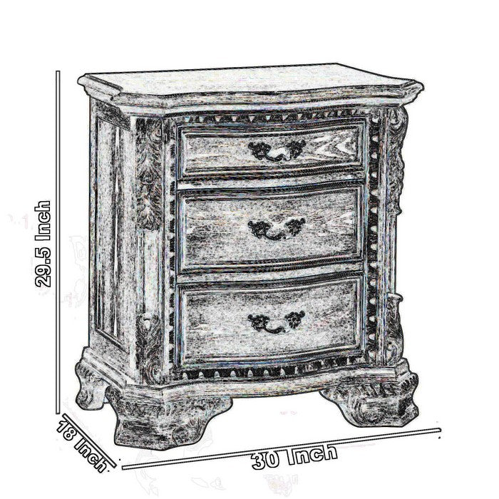 3 Drawer Nightstand with Carving and Bracket Feet Support, Brown - BM215262