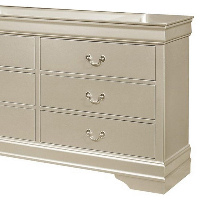 6 Drawer Wooden Dresser with Metal Pulls and Bracket Legs, Champagne - BM215263