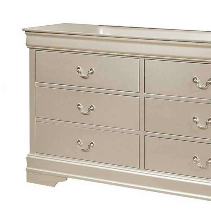 6 Drawer Wooden Dresser with Metal Pulls and Bracket Legs, Champagne - BM215263