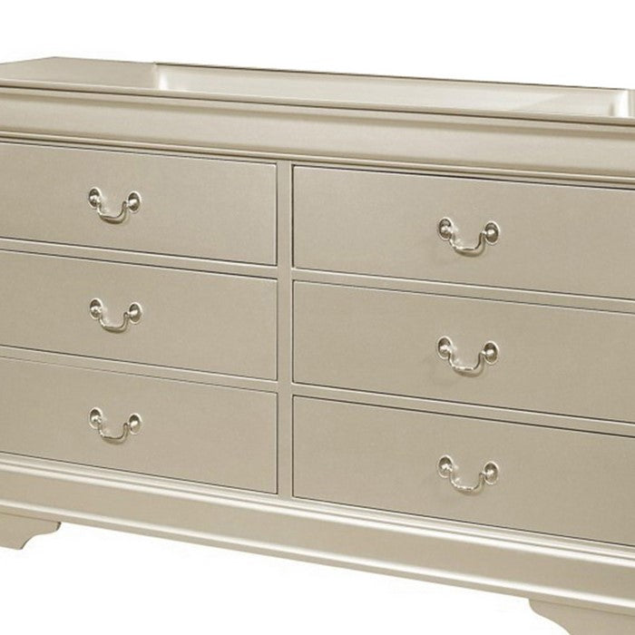 6 Drawer Wooden Dresser with Metal Pulls and Bracket Legs, Champagne - BM215263