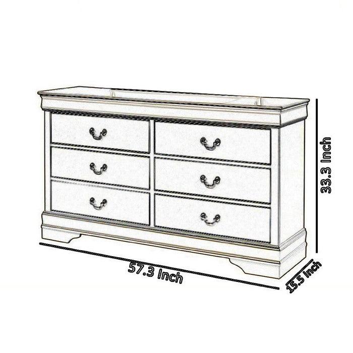 6 Drawer Wooden Dresser with Metal Pulls and Bracket Legs, Champagne - BM215263