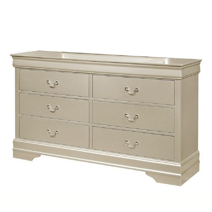 6 Drawer Wooden Dresser with Metal Pulls and Bracket Legs, Champagne - BM215263