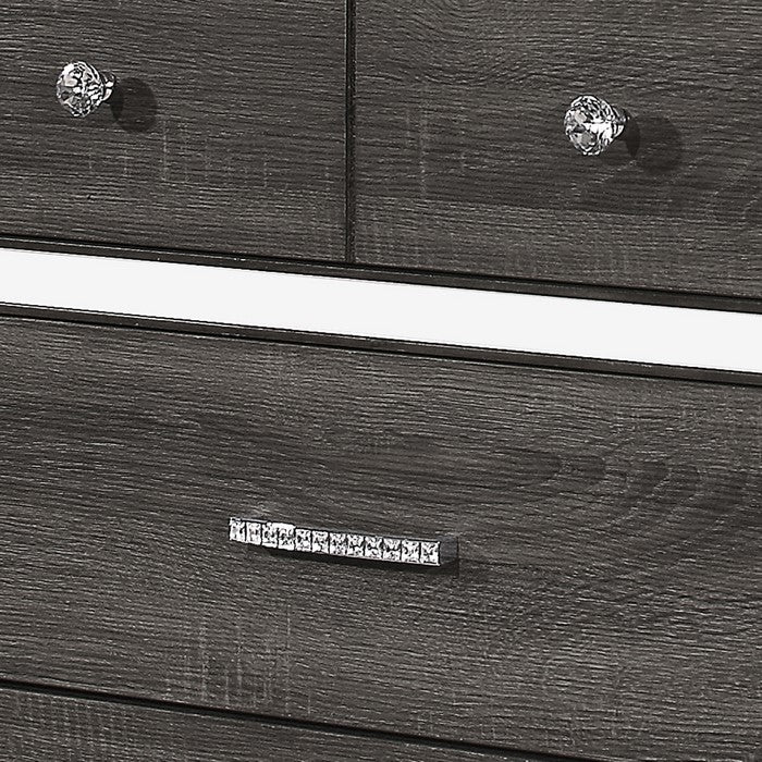6 Drawer Wooden Chest with Metal Handles and Mirror Trim, Gray