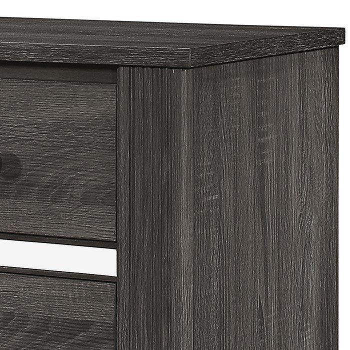6 Drawer Wooden Chest with Metal Handles and Mirror Trim, Gray