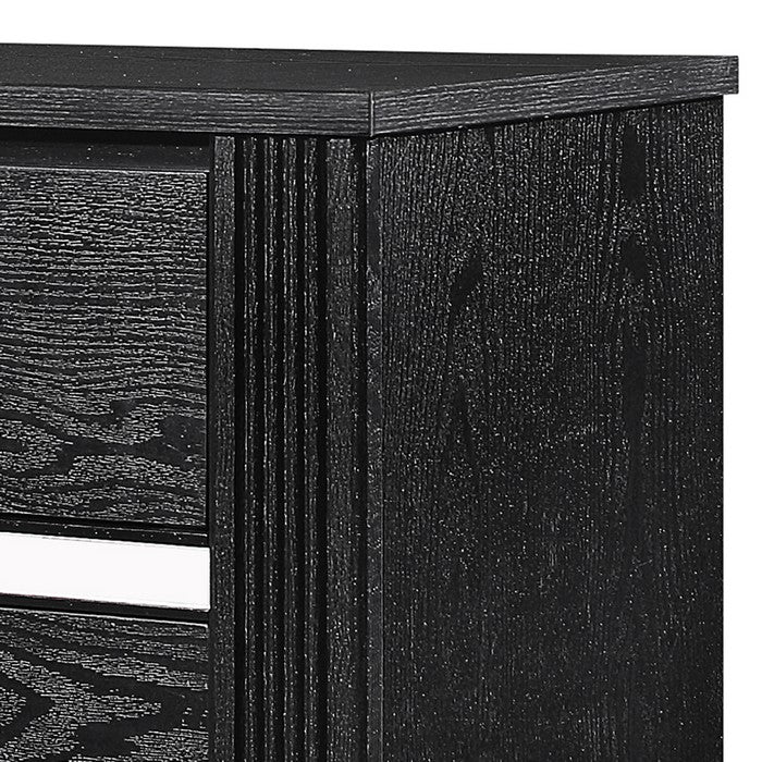6 Drawer Wooden Chest with Metal Handles and Mirror Trim, Black