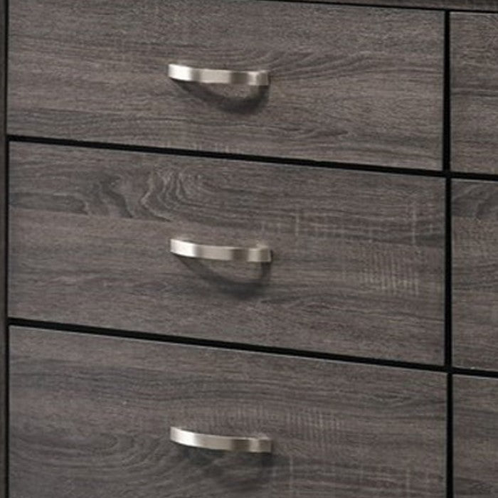 Transitional Style Dresser with 6 Drawers and Metal Pulls, Gray and Black