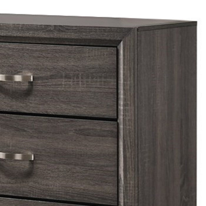Transitional Style Dresser with 6 Drawers and Metal Pulls, Gray and Black