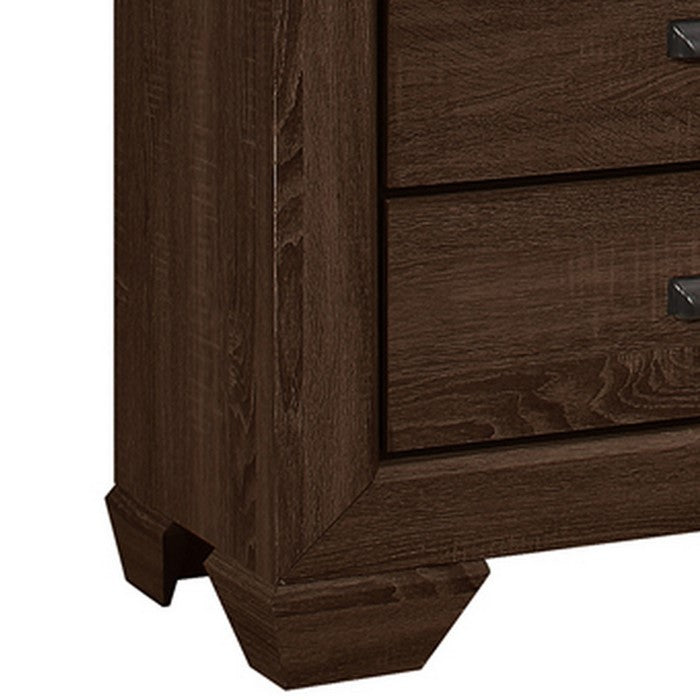 6 Drawer Transitional Dresser with Metal Pulls and Grain Details, Brown