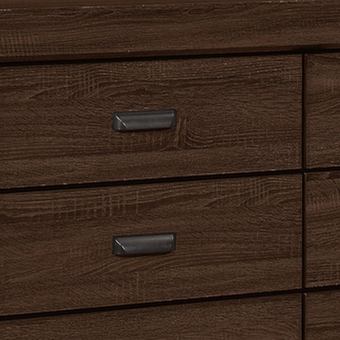 6 Drawer Transitional Dresser with Metal Pulls and Grain Details, Brown