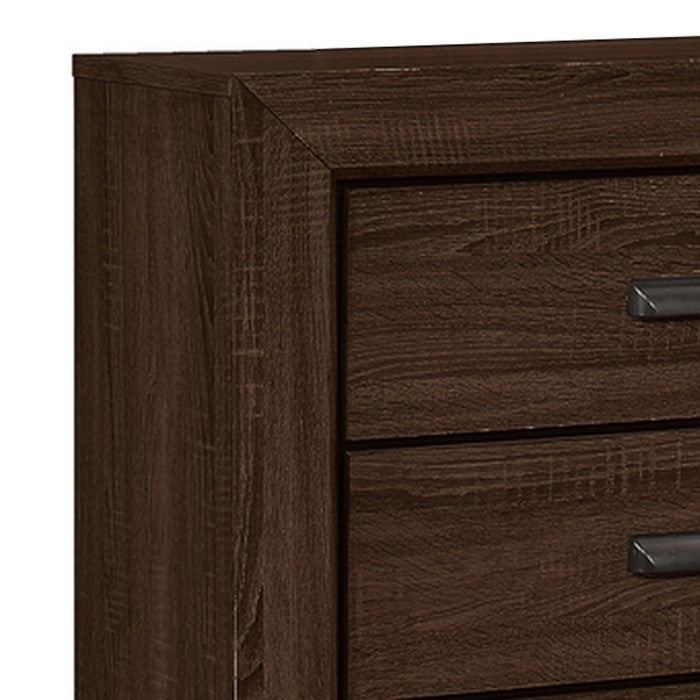 6 Drawer Transitional Dresser with Metal Pulls and Grain Details, Brown