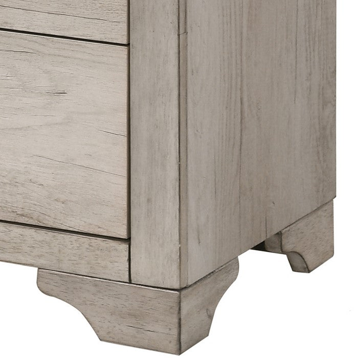 5 Drawer Wooden Chest with Metal Ring Pulls, Weathered Brown