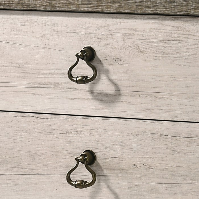 5 Drawer Wooden Chest with Metal Ring Pulls, Weathered Brown