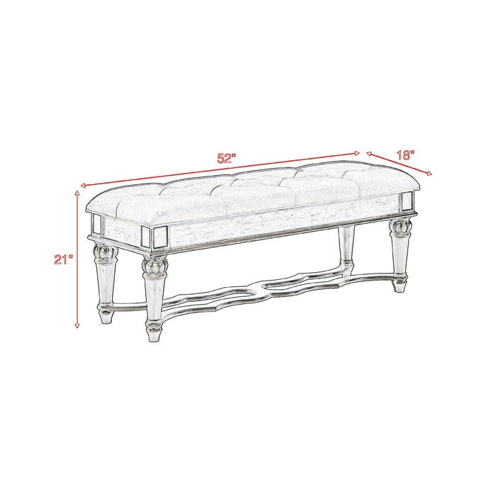 Fabric Upholstered Bench with Turned Legs and Mirror Accent,Blue and Silver - BM215270