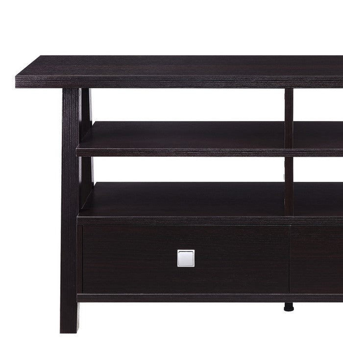Transitional Wooden TV Stand with 4 Open Shelves and 2 Drawers, Brown - BM215271