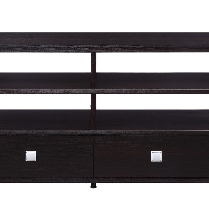 Transitional Wooden TV Stand with 4 Open Shelves and 2 Drawers, Brown - BM215271