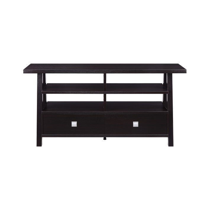 Transitional Wooden TV Stand with 4 Open Shelves and 2 Drawers, Brown - BM215271
