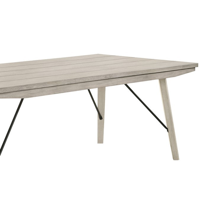 Plank Top Rectangular Dining Table with Braces Support, Antique White - BM215273