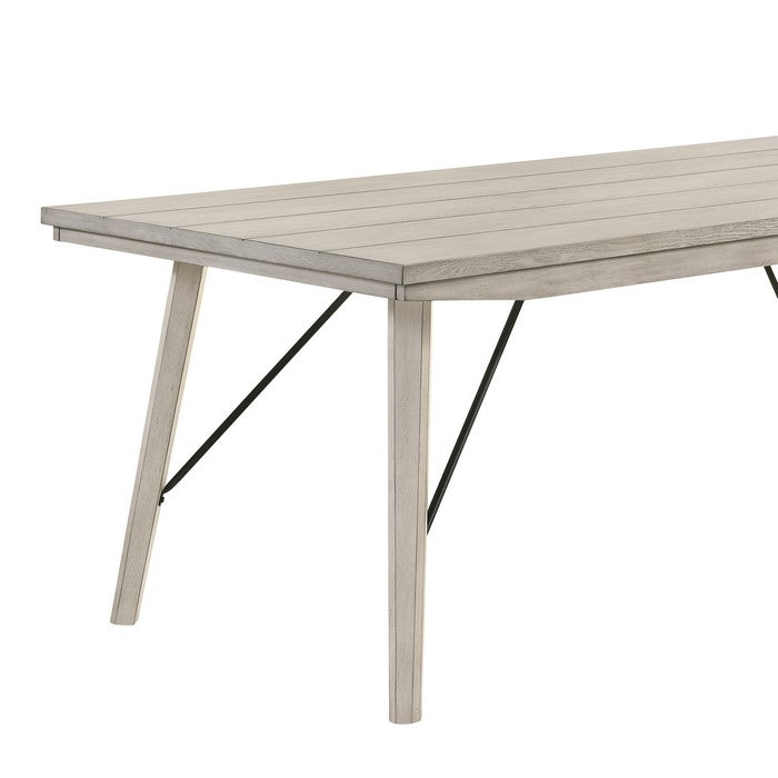 Plank Top Rectangular Dining Table with Braces Support, Antique White - BM215273