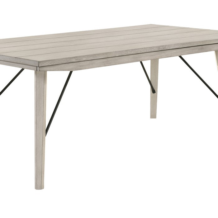 Plank Top Rectangular Dining Table with Braces Support, Antique White - BM215273