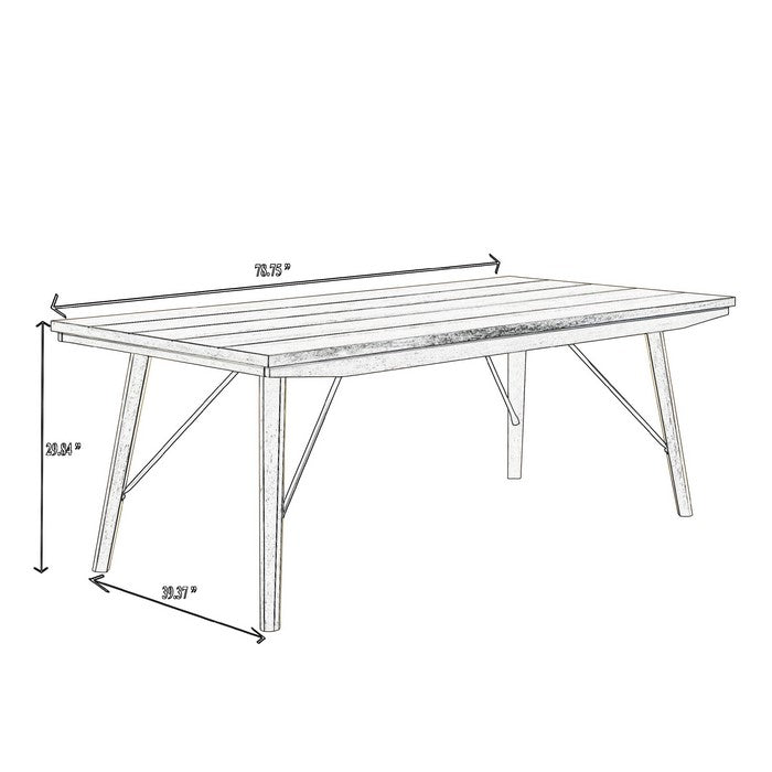 Plank Top Rectangular Dining Table with Braces Support, Antique White - BM215273