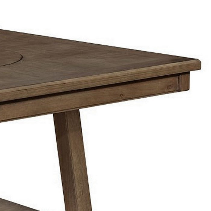 Counter Height Table with Lazy Susan and Open Bottom Shelf, Brown