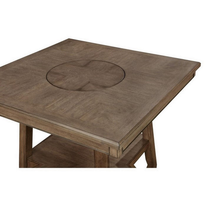 Counter Height Table with Lazy Susan and Open Bottom Shelf, Brown