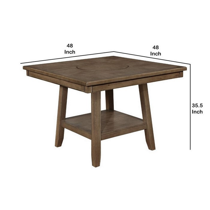Counter Height Table with Lazy Susan and Open Bottom Shelf, Brown