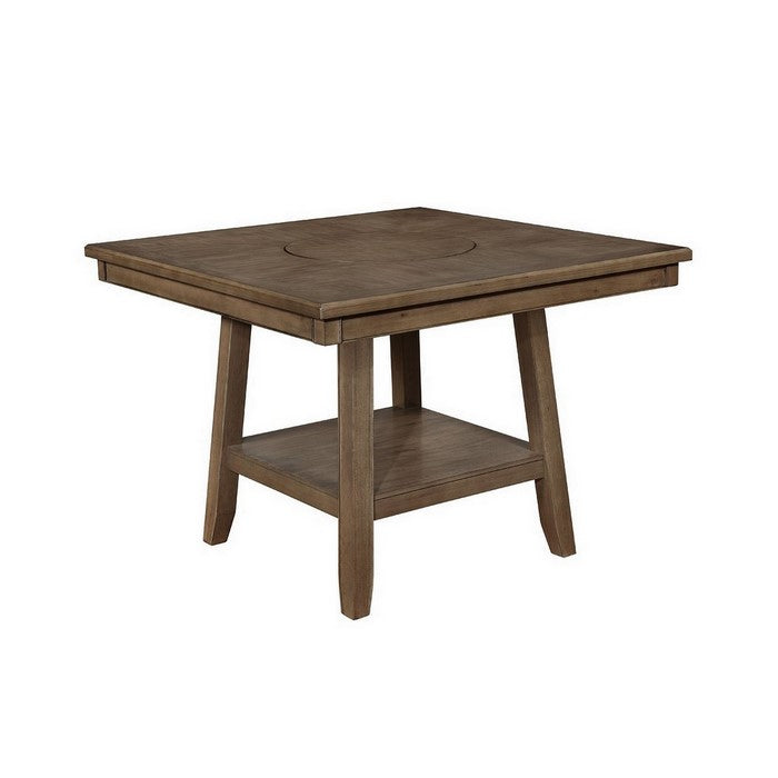 Counter Height Table with Lazy Susan and Open Bottom Shelf, Brown
