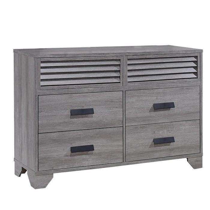 6 Drawer Contemporary Dresser with Metal Pulls and Bracket Feet, Gray