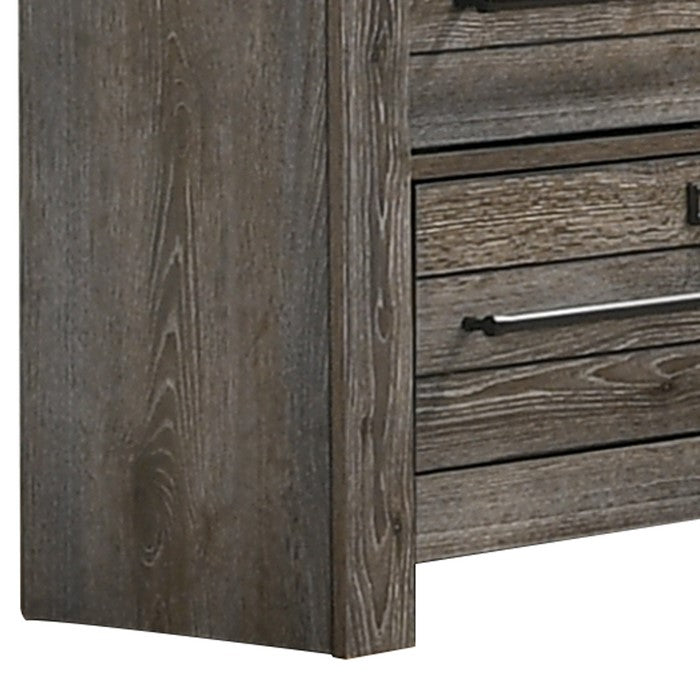 6 Drawer Dresser with Metal Pulls and Grain Details, Brown
