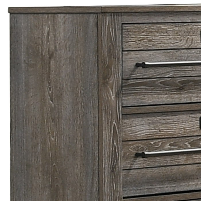 6 Drawer Dresser with Metal Pulls and Grain Details, Brown