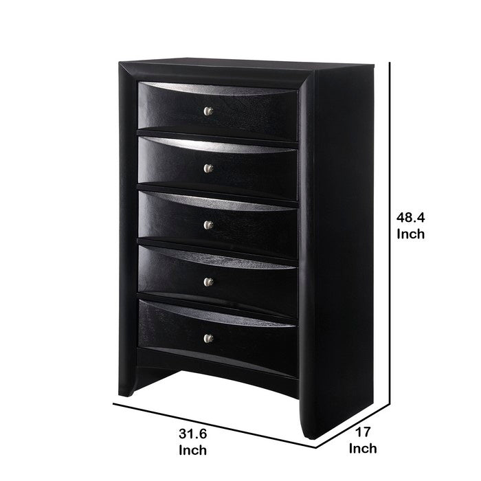 5 Drawer Transitional Chest with Metal Knobs, Black