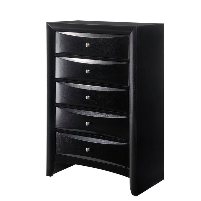 5 Drawer Transitional Chest with Metal Knobs, Black