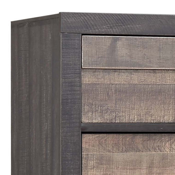 2 Tone Plank Front Wooden Chest with 5 Drawers, Brown